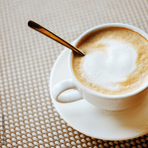 Freshly brewed cup of cappuccino with milk foam