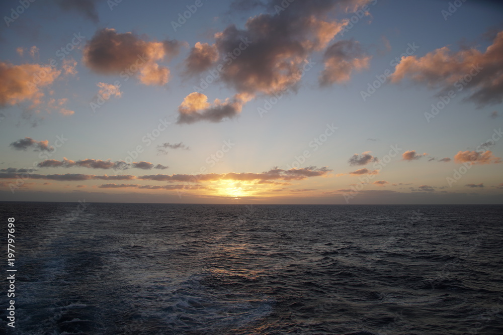 Magical ocean. Sunrise over the Atlantic. Morning. Waves 