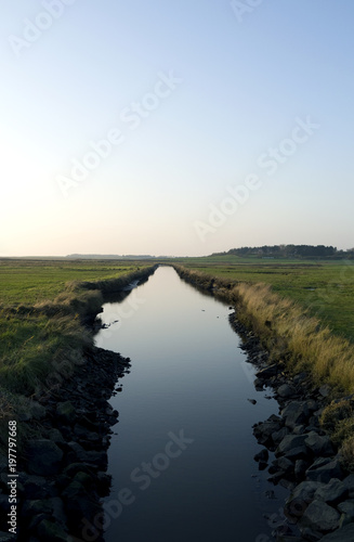 Foehr / Germany: View over the salt marsh and the Godel rivulet near Witsum in the south of the island