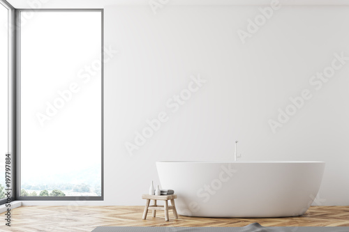 Panoramic minimalistic white bathroom