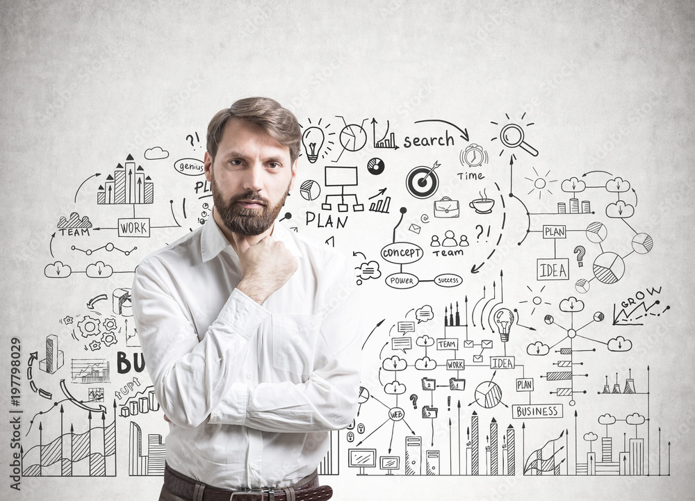 Confident young businessman, business plan Confident young businessman, business plan