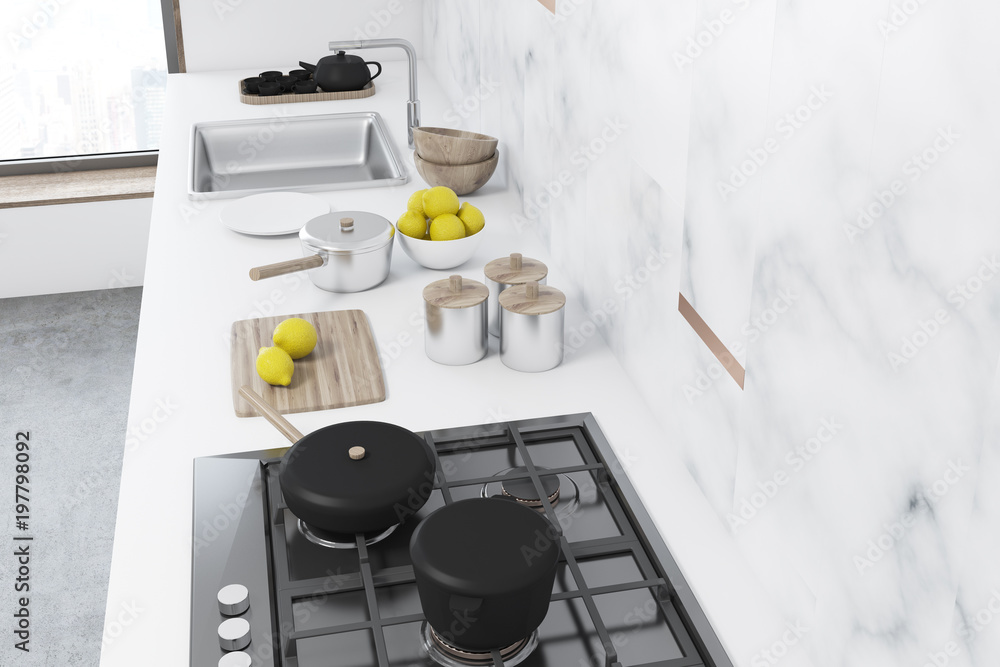 Top view of a white kitchen counter Stock Photo | Adobe Stock