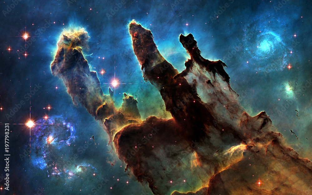 Deep space. Pillars of Creation and galaxies. Image in 5K resolution for  desktop wallpaper. Elements of the image are furnished by NASA Stock  Illustration | Adobe Stock