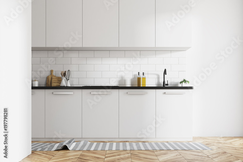 White kitchen interior, white counters