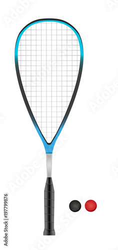 Vector squash or racketball racket and two balls - sport equipment