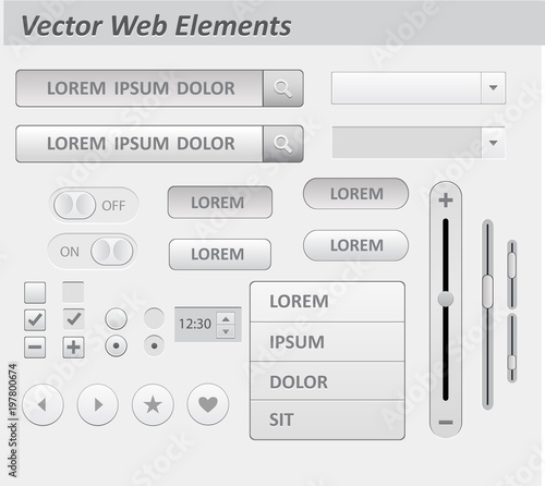 Set of flat white design UI and UX elements