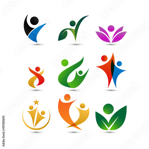 Collection of wellness people logo design template