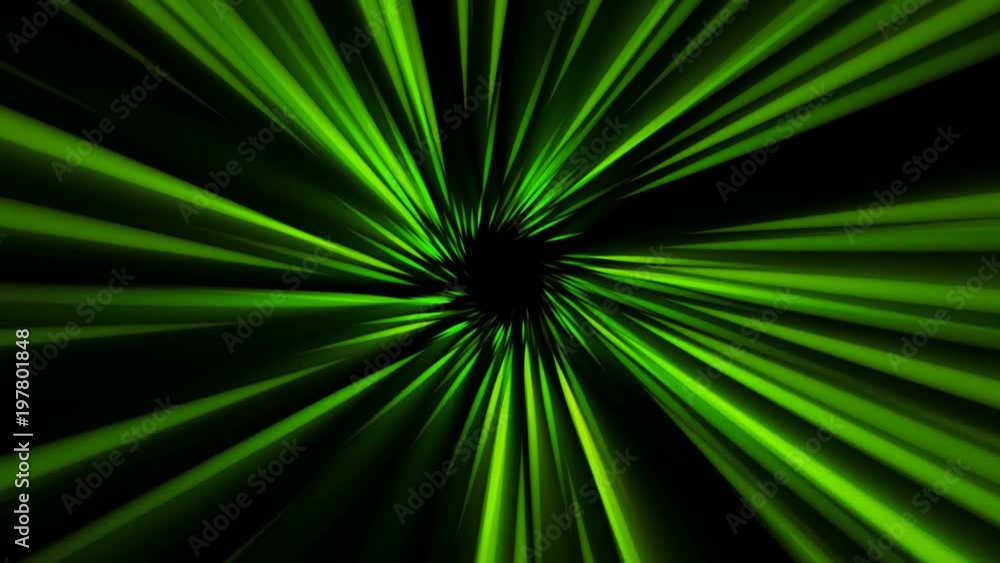 Rays of green light come from center. Energy funnel. Seamless loop abstract background. Rays of green light come from center. Energy funnel. Seamless loop abstract background.