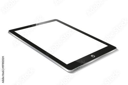 Black tablet with white display is on the surface - stock vector