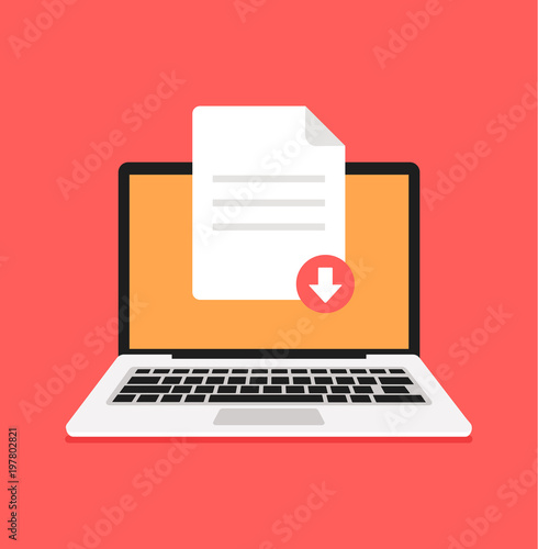 Download document file pdf zip sheet button computer laptop pc. Downloading element concept. Vector flat cartoon illustration