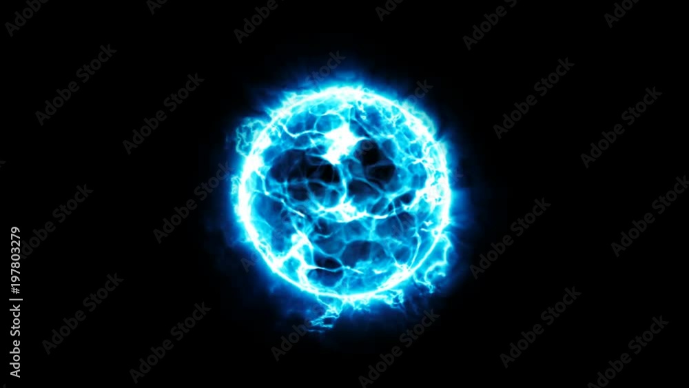 Abstract blue energy ball on black background. Energy appearance. Plasma effect.