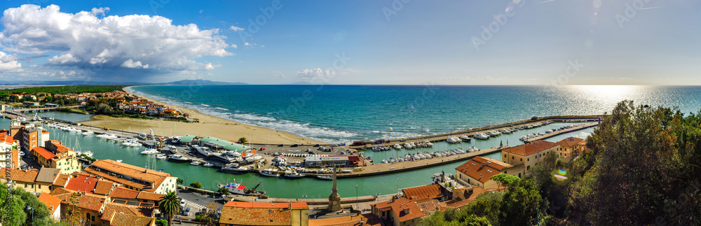 Editorial: 9th October 2017: Castiglione della Pescaia, Italy. Landscape seaside panoramic view.