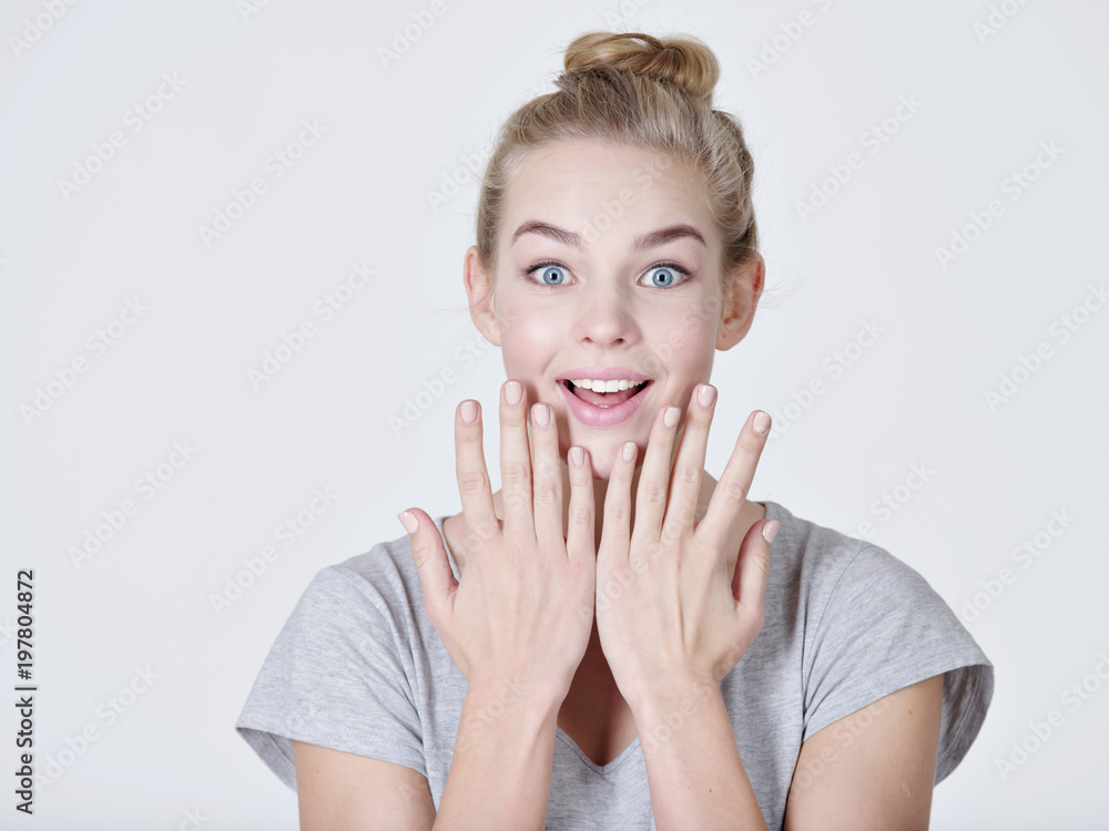 Portrait of a excited woman with positive emotions Portrait of a excited woman with positive emotions