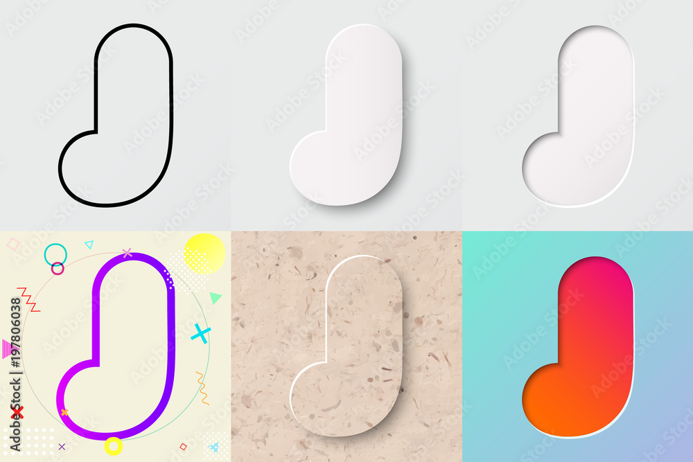 vector illustration set of cute bold rounded letter j with outline, 3d paper cut, embossing, neo memphis, kraft paper, summer sunset sky gradient effect with transparent shadow vector illustration set of cute bold rounded letter j with outline, 3d paper cut, embossing, neo memphis, kraft paper, summer sunset sky gradient effect with transparent shadow