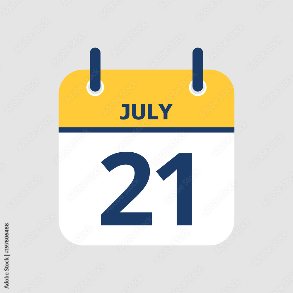 Fototapeta premium Flat icon calendar 21st of July isolated on gray background. Vector illustration.
