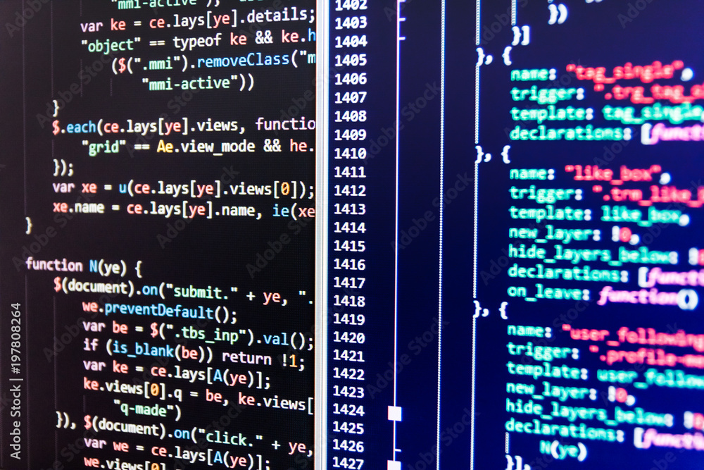 Website programming code. Script procedure creating. Programming code ...