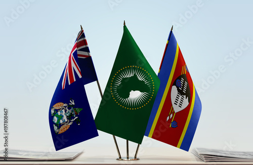 Flags of Ascension Island African Union and Swaziland