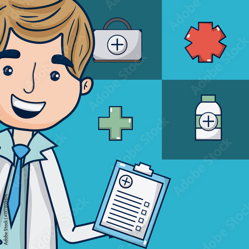 Doctor with medical symbols