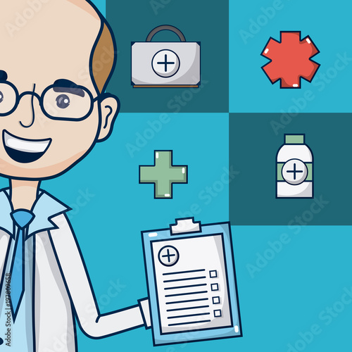 Doctor with medical symbols
