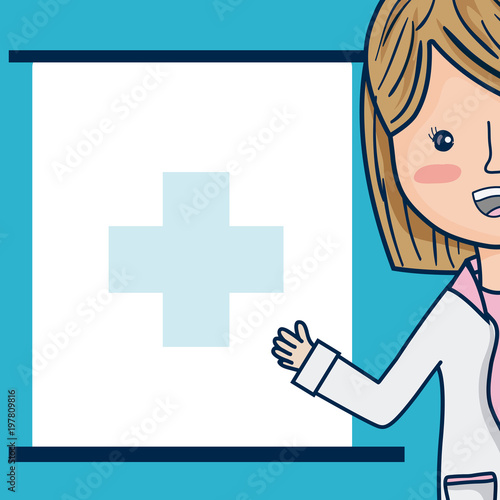 Doctor cartoon with blank frame