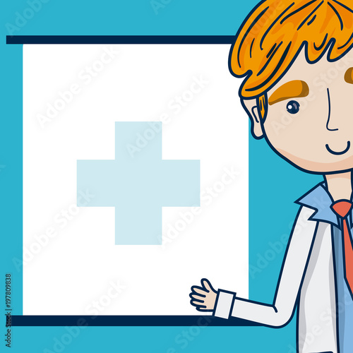 Doctor cartoon with blank frame