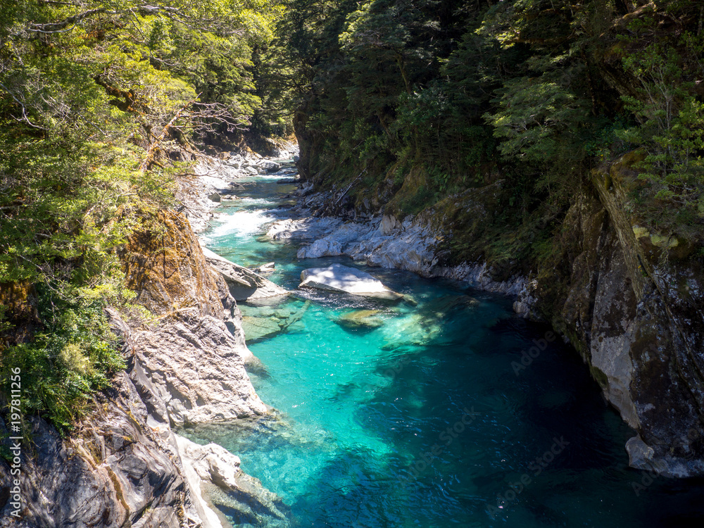 The Blue Pools of Haast Pass in New Zealand