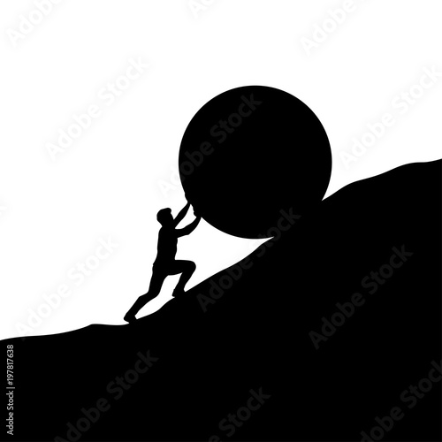 Obraz na plátně silhouette man pushing up hill