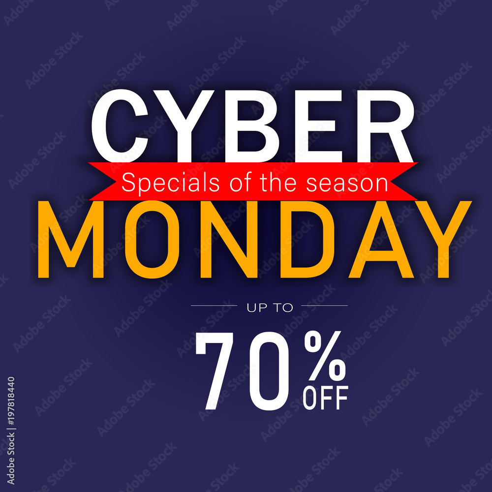 Cyber Monday specials of the season up to 70% off vector illustration 