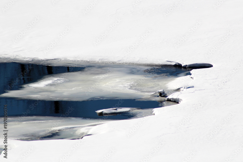 Fototapeta premium Thaw on the pond, early spring and the ice melts.