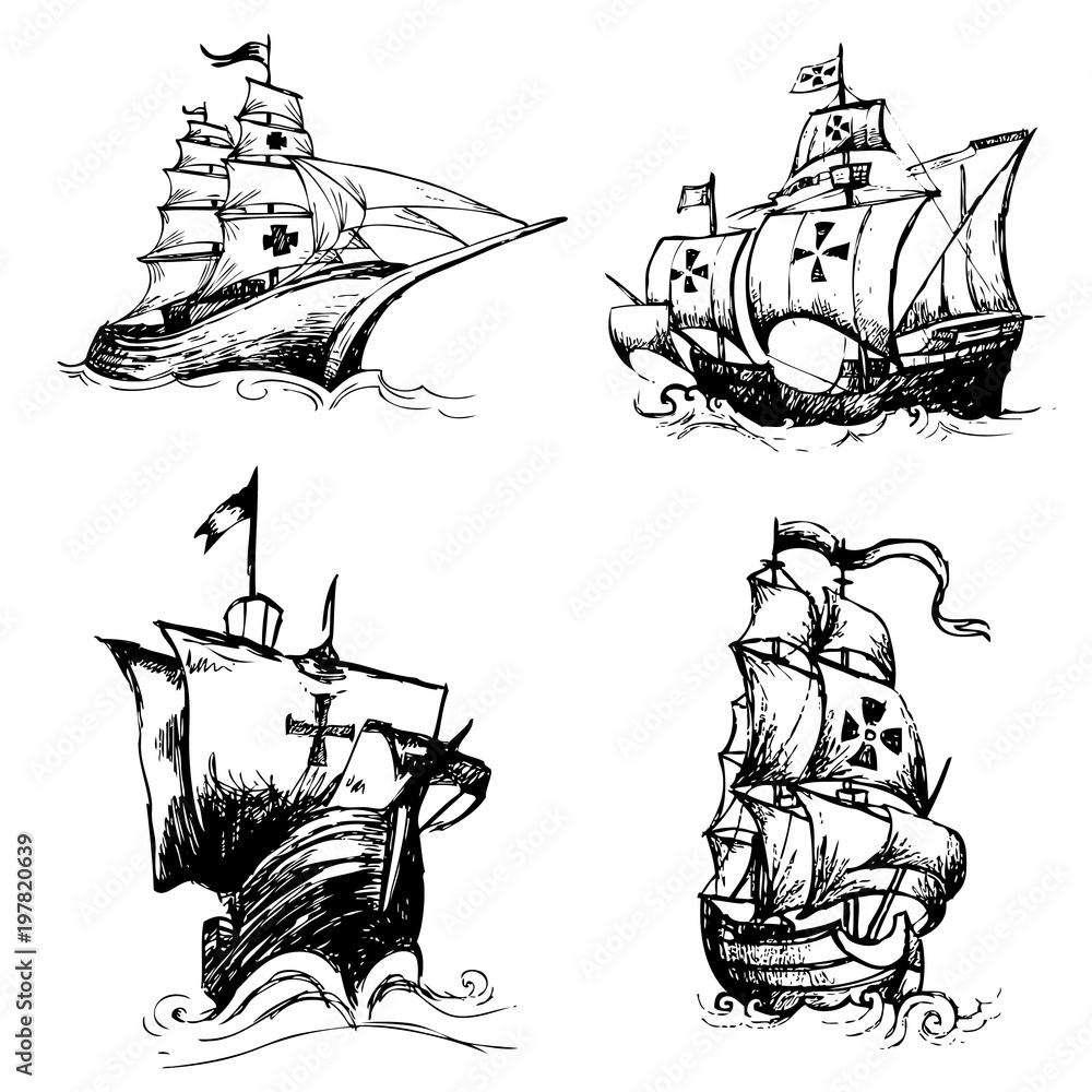 custom made wallpaper toronto digitalset of columbus ship doodle hand drawn