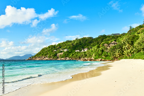 Petite anse with coconuts palm tree, praslin seychelles © LR Photographies