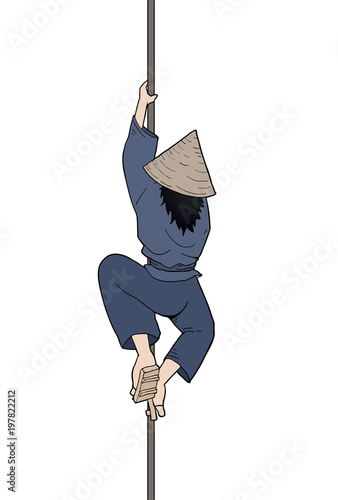 Man climbing rope draw