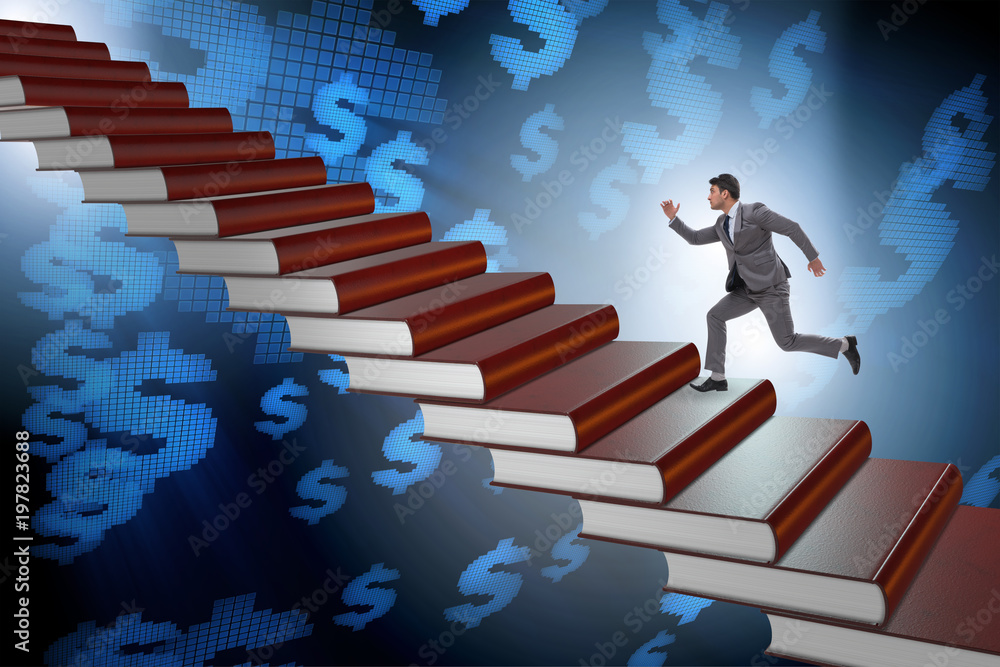 Businessman student climbing the ladder of education books Businessman student climbing the ladder of education books