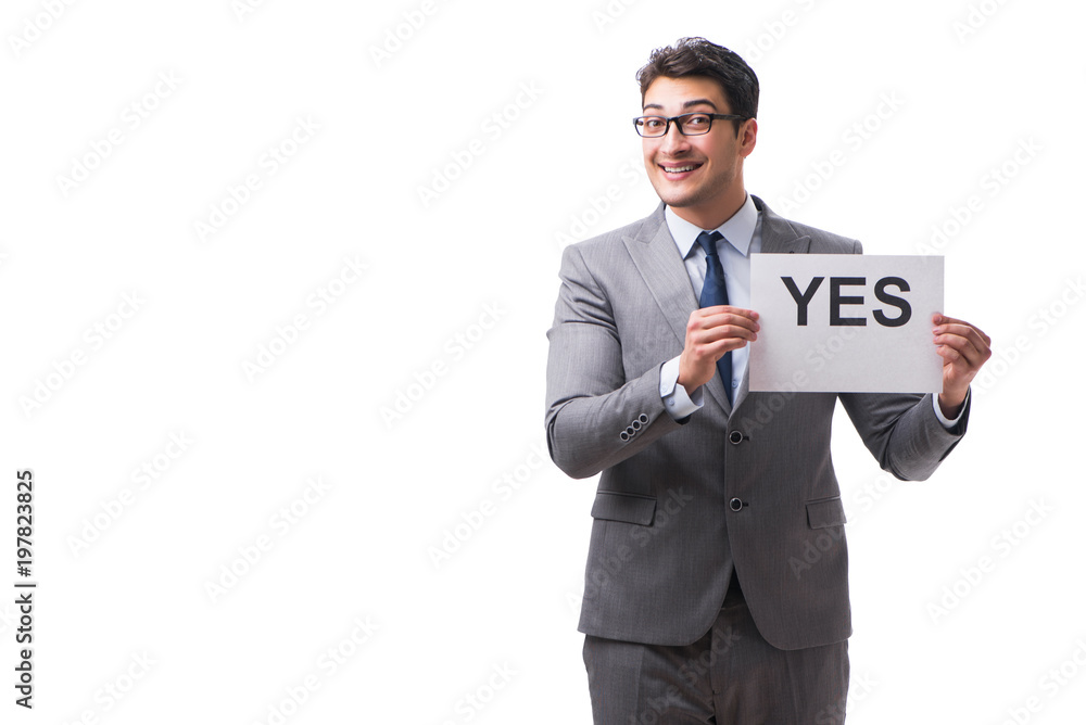 Businessman in positive yes answer isolated on white background Businessman in positive yes answer isolated on white background