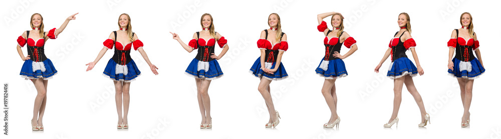 Woman in Oktoberfest concept on white Woman in Oktoberfest concept on white