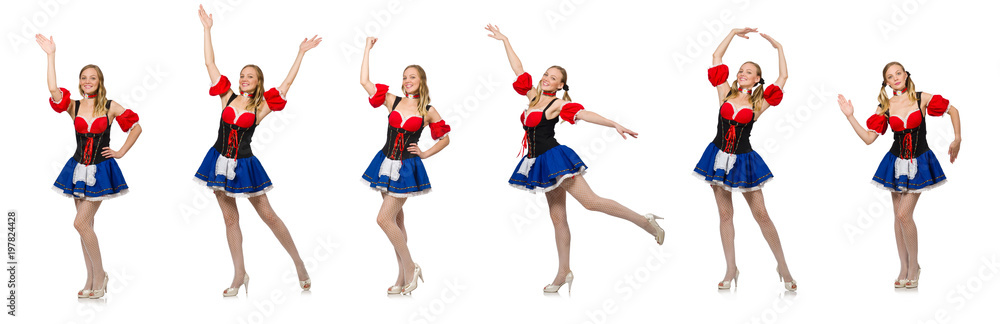 Woman in Oktoberfest concept on white Woman in Oktoberfest concept on white