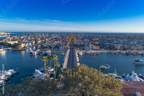 Aerial view of a Newport Beach neighborhood in Orange County, California
