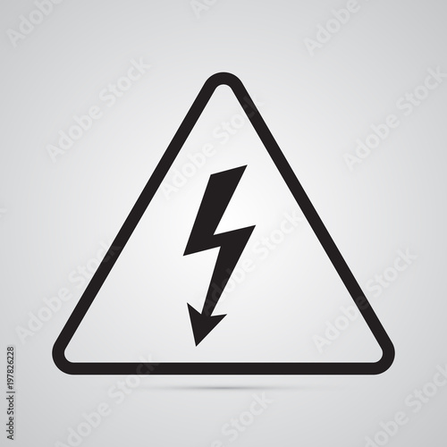 Carved silhouette flat icon, simple vector design. High voltage triangular warning sign for illustration of danger and attention for electricity. Lightning warning sign in triangle for switchboard