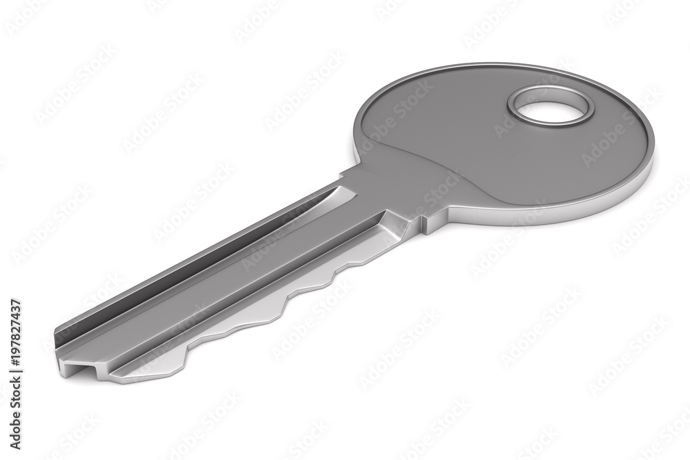 Metallic key on white background. isolated 3d illustration Metallic key on white background. isolated 3d illustration