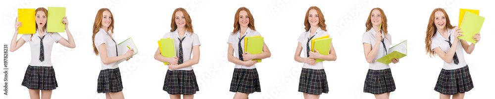 Young student female with textbooks isolated on white Young student female with textbooks isolated on white