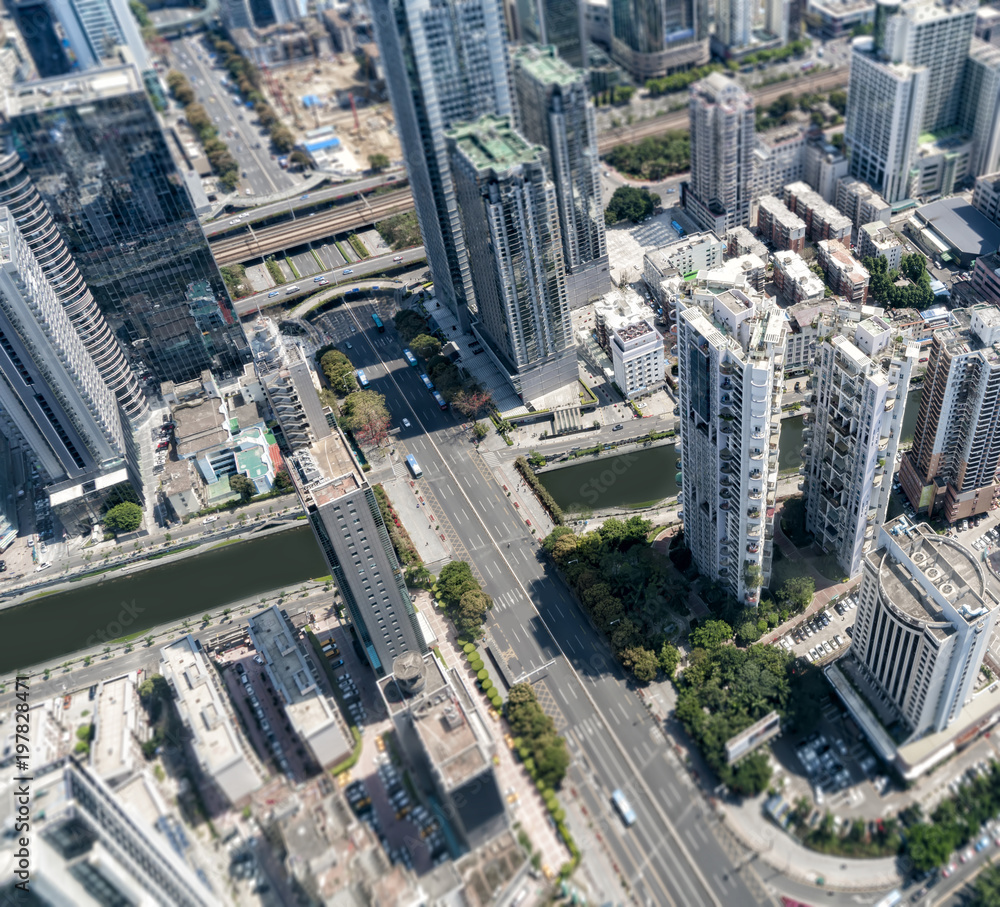 A bird's eye view of the urban architectural landscape in Shenzhen