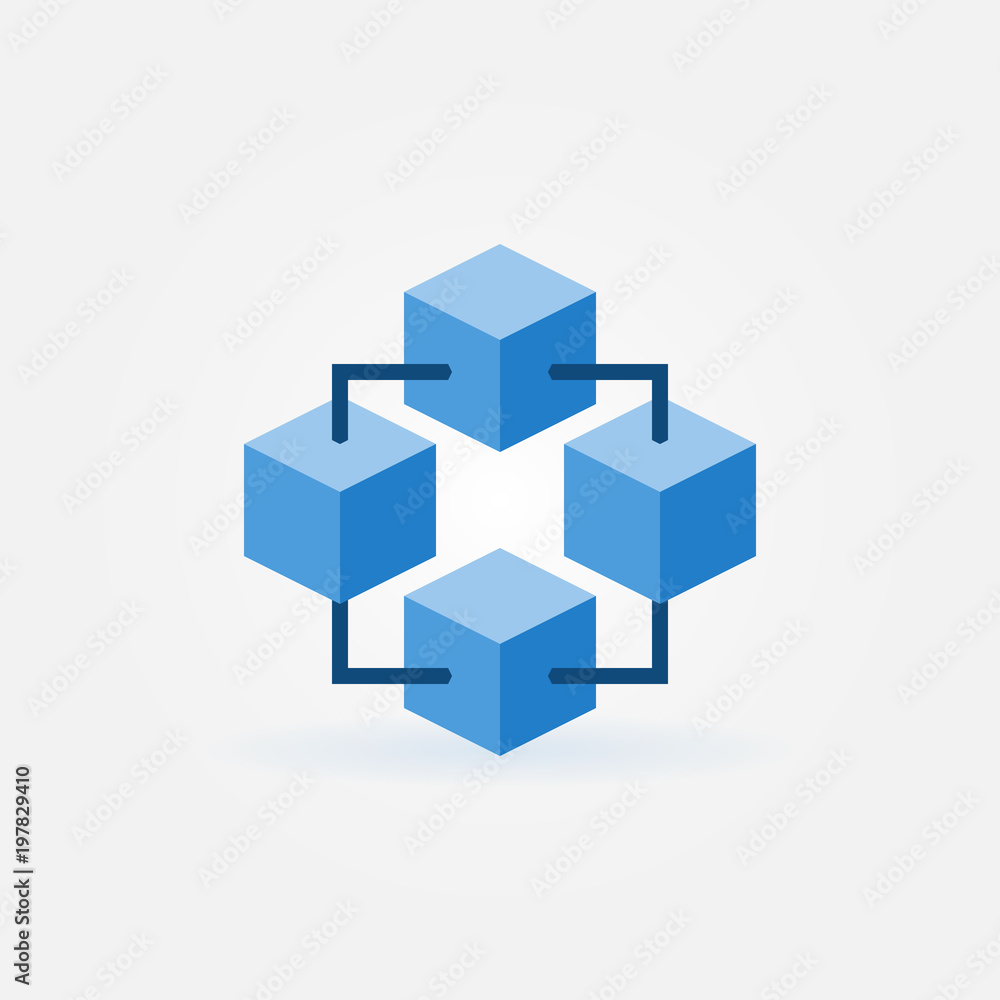Geometric block chain technology vector blue icon