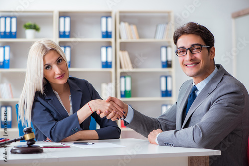 Lawyer discussing legal case with client