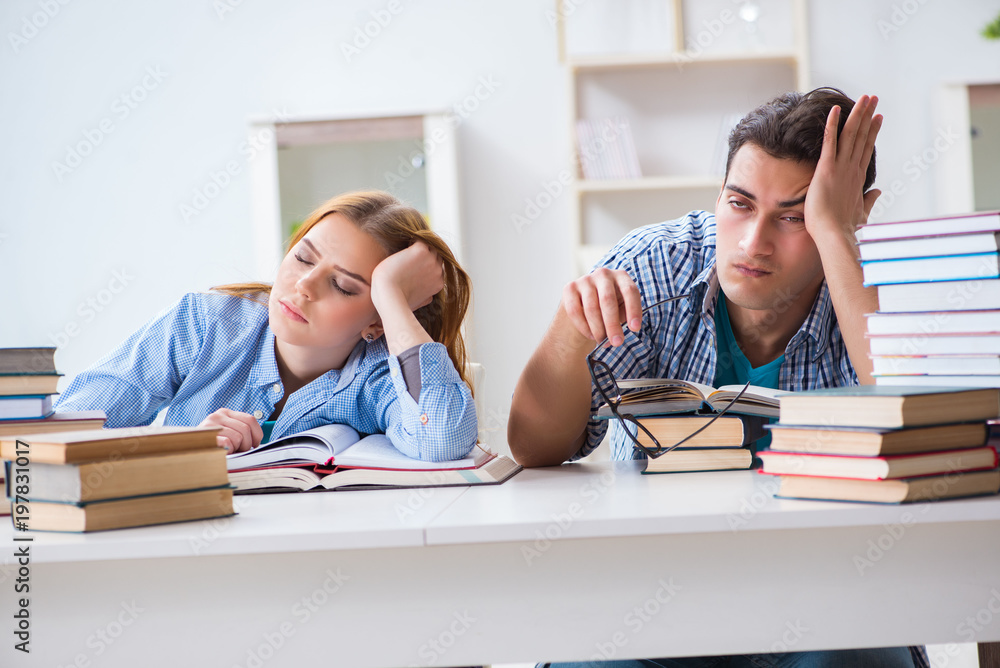 Pair of students studying for university exams Pair of students studying for university exams