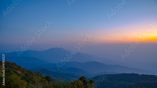 Evening twilight dawning cool landscape from hill top © Kann