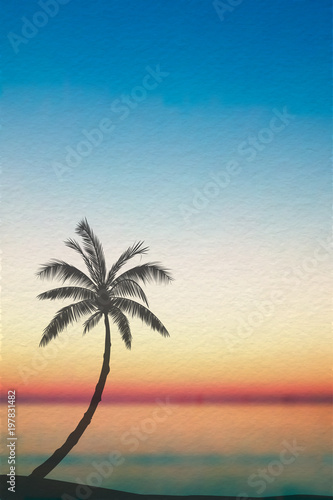 Fototapeta Naklejka Na Ścianę i Meble -  Vector Tropical Island Landscape, Paper Texture