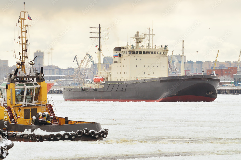 Fototapeta premium Icebreaker in the port at anchor.