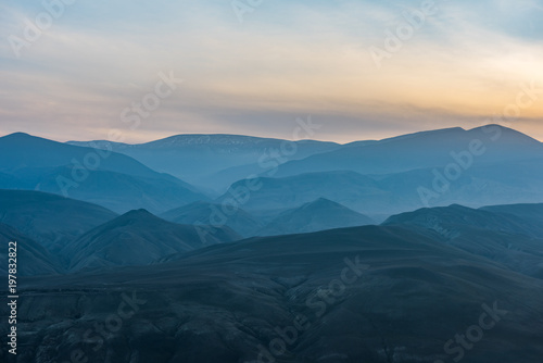 Colorful bright sunset in the mountains