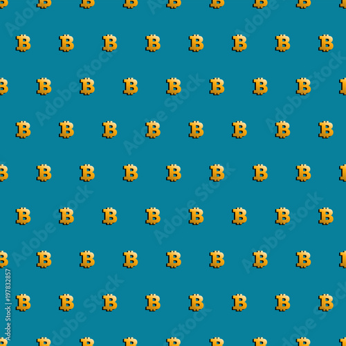 Bitcoin symbol. Digital currency. Seamless template for cryptographic currency. Background of cryptographic currency. Symbol of currency on a blue background. Illustration of financial technologies.