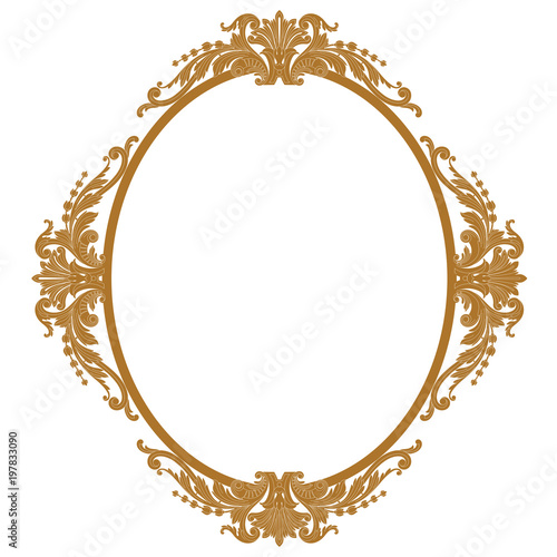 Golden vintage oval graphical frame in antique style. Vector.